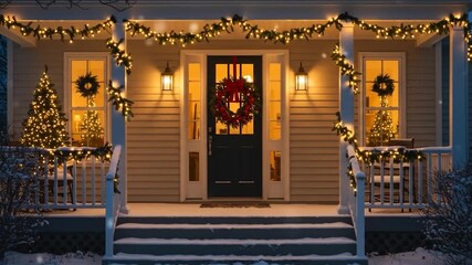 House facade adorned with christmas lights and decoration for festive celebration - Powered by Adobe