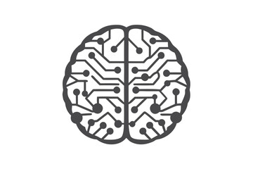 Brain Circuit Board Silhouette with Artificial Intelligence and White Background