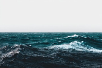 Vast ocean, dark blue waves meeting pale sky