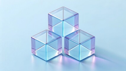 Iridescent geometric glass cubes transparent