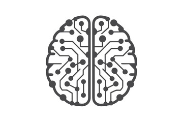 Gray Brain Circuit Board Icon on White Background, AI Neural Network Concept