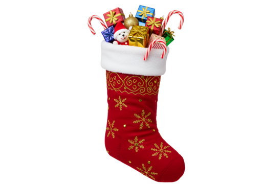 Festive Christmas Stocking Filled with Gifts and Candy Canes for Holiday Celebration