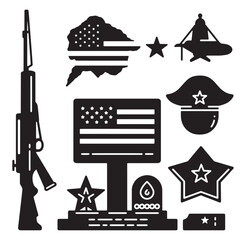 Naklejka premium Black and white vector illustrations representing american patriotism and military remembrance