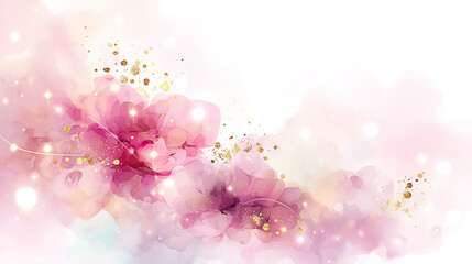 Soft pink and gold abstract floral design with gentle swirls and sparkling accents