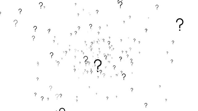 glowing question mark floating animation, quiz game question mark video loop, abstract 3D question mark rotating loop, knowledge concept question mark animation, FAQ video question mark background