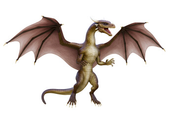 Fototapeta premium Fictional Fire-Breathing Dragon with Outstretched Wings and Sharp Claws in a fantasy illustration
