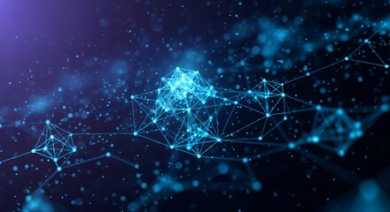 Network of interconnected particles floats in a deep blue space, capturing the essence of futuristic computing and data science.