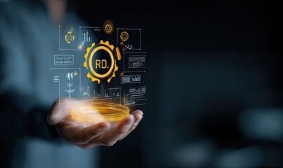 Person holding a holographic representation of research and development data