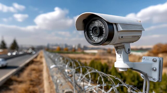 Outdoor security camera on highway surveillance system