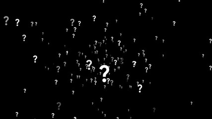 rotating question mark particle animation, floating question marks with fade effect, 3D question marks chroma key background, animated question mark particles 4K loop, 
