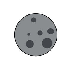 Full moon flat vector icon with crater details, representing lunar body in astronomy, isolated on dark blue background