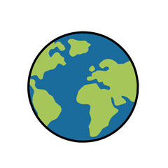 Earth vector illustration in flat cartoon style, showing continents and oceans, representing planet in the solar system