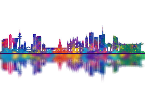 Milan Italy Skyline. Cityscape Skyscraper Buildings Landscape City Downtown Abstract Landmarks Travel Background Modern Art