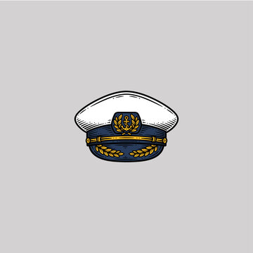 Navy sailor cap icon logo flat vector design