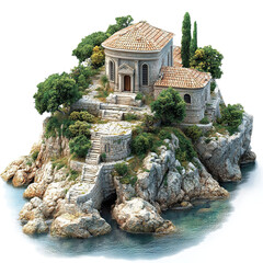 Fototapeta premium 3D front view illustration of a Brac Island Croatia monument isolated on a white transparent background