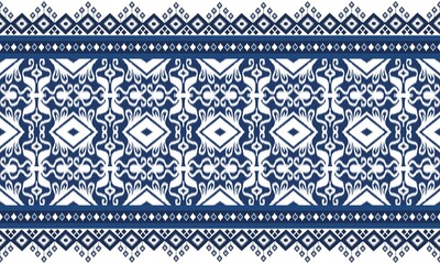Indigo navy blue geometric traditional ethnic pattern Ikat seamless pattern border abstract design for fabric print cloth dress carpet curtains and sarong Aztec African Indian Indonesian