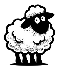 Sheep with big ears and fluffy wool. Vector animal in realistic style. PNG format, on transparent background