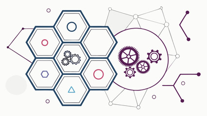 Abstract technology network with hexagons and gears vector illustration for data analysis and connection