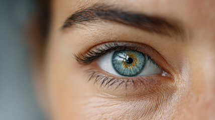 Close-up of a human eye with blue iris.