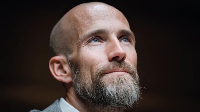 Mature Businessman Confidently Thinks and Looks Up