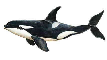 Obraz premium Wild orca killer whale swimming in ocean water isolated on white background