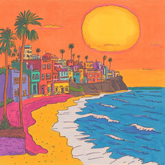 seaside town drawing