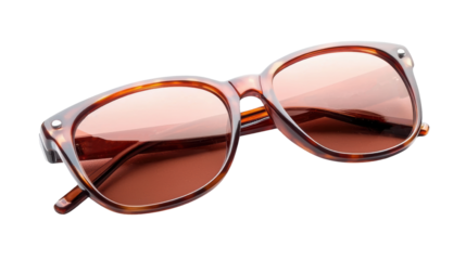 Stylish brown tortoiseshell sunglasses with tinted lenses on transparency background