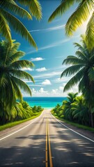 Scenic coastal road leading to tropical ocean paradise