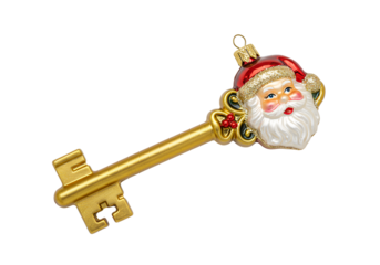 Golden Christmas Key Ornament Featuring Santa Claus Head Design for Holiday Decorations