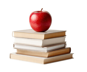 Red apple atop a stack of books
