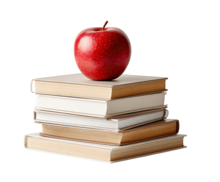 Red apple atop a stack of books