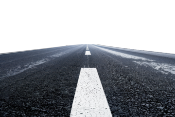 asphalt road with lines isolated on white or transparent png