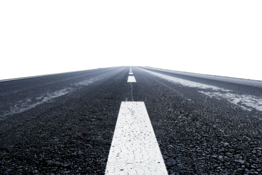 asphalt road with lines isolated on white or transparent png