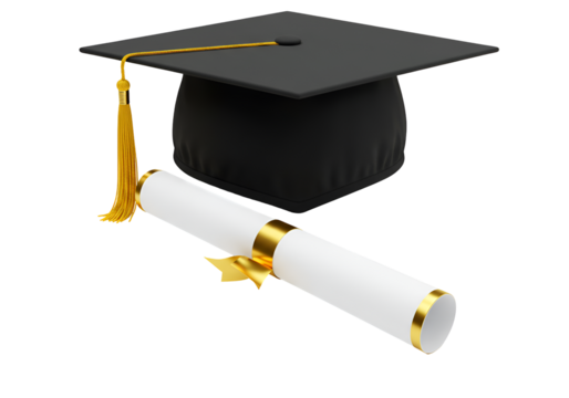 Graduate Cap and Diploma with Tassel on a Black Background for Achievement Celebration