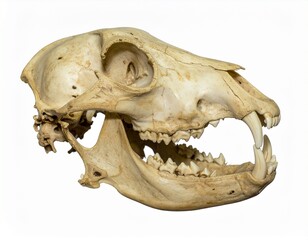 A side view of a tiger skull showing sharp canine teeth and smooth bone structure looks great