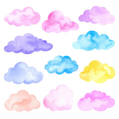 A vector set of cartoon clouds on a blue sky background illustration