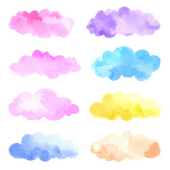 Obraz premium A vector set of cartoon clouds on a blue sky background illustration