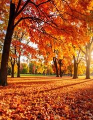 Autumn park sunlit leaves