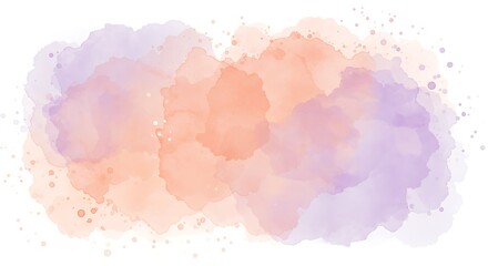 Obraz premium Soft pastel watercolor splash in purple and orange. Abstract hand-painted stain with splatter texture, artistic background element isolated on white.