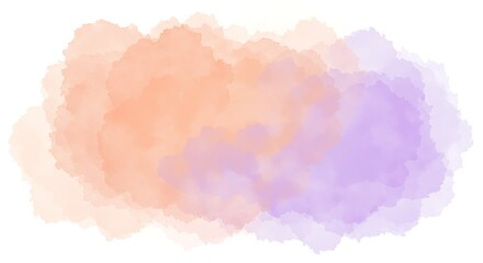 Obraz premium Abstract watercolor background texture featuring a soft, dreamy blend of orange and purple pastel colors on a clean white isolated backdrop.