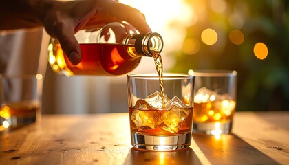 Whiskey Pour, Golden Hour Drinks, Alcohol - Golden Hour Photography