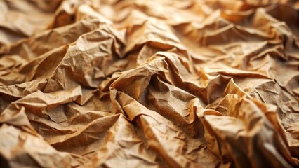 Naklejka premium Abstract Texture of Brown Crumpled Paper A Detailed Close-Up View