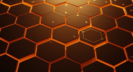 Obraz premium Abstract hexagonal grid with glowing orange light, futuristic technology pattern