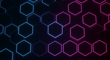 Abstract Neon Hexagon Background Futuristic Digital Design with Geometric Shapes and Glowing Edges