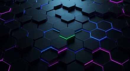 Abstract Futuristic Hexagonal Grid with Neon Glows