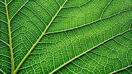 Intricate Veins of a Lush Green Leaf, a Close-Up Macro Study of Natural Botanical Texture