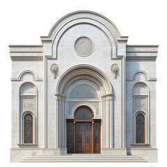 Front view of the Ahavath Achim Synagogue isolated on a white transparent background