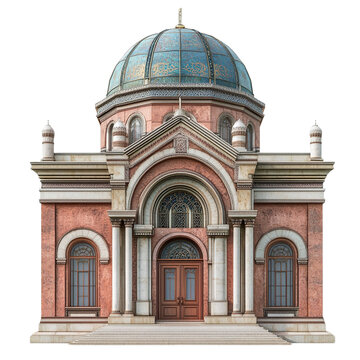 Front view of the Agudas Achim Synagogue isolated on a white transparent background