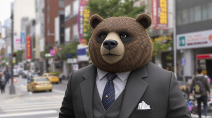 Bear in Business Suit Crossing City Street