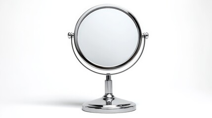 Fototapeta premium A Stylish Chrome Vanity Mirror Isolated on White Background Perfect for Beauty Blogs and Websites